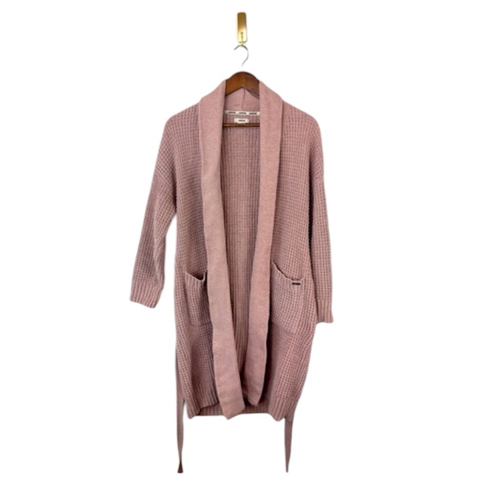 JASON WU Sweater Duster Dusty Pink Rose Soft Long line Open Cardigan Belted Midi
